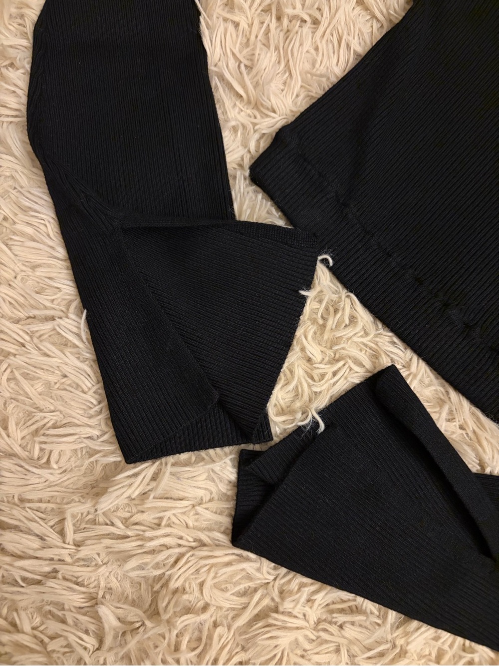 Black Ribbed Knit Top with Bell Sleeves